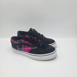 Vans Kids Black and Pink Plaid Sneakers